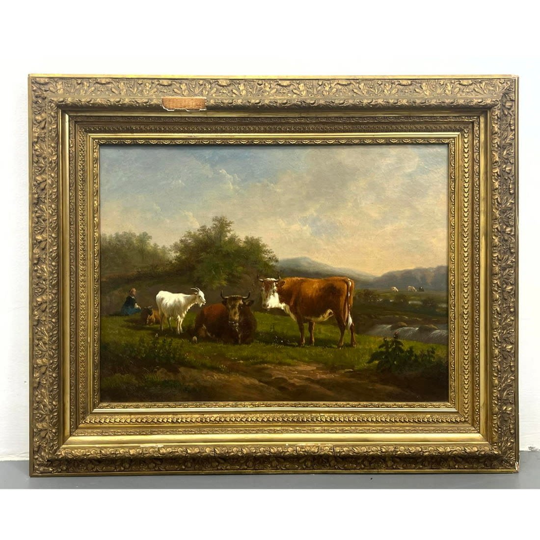 Vintage Pastoral Painting. Bulls