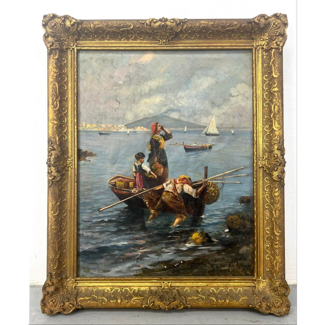 Signed Vintage Painting Row Boats 3ad7bf