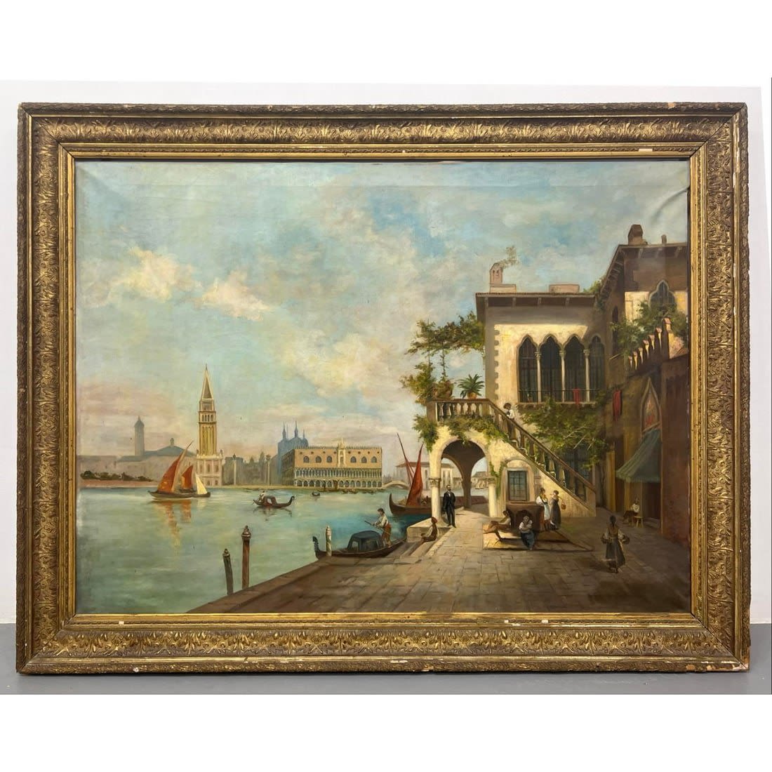 Vintage Venetian Canal Scene Painting.