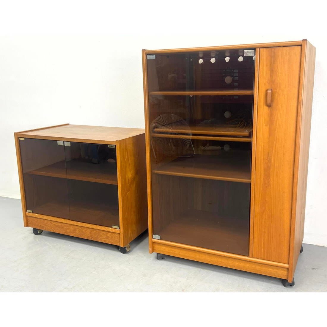 2pc Danish Teak Modern Stereo Cabinets  3ad7dc