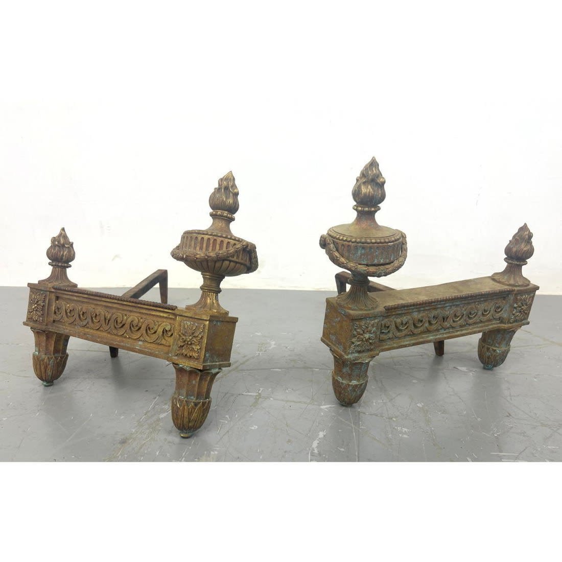 Pr highly ornate Bronze Fire Dogs