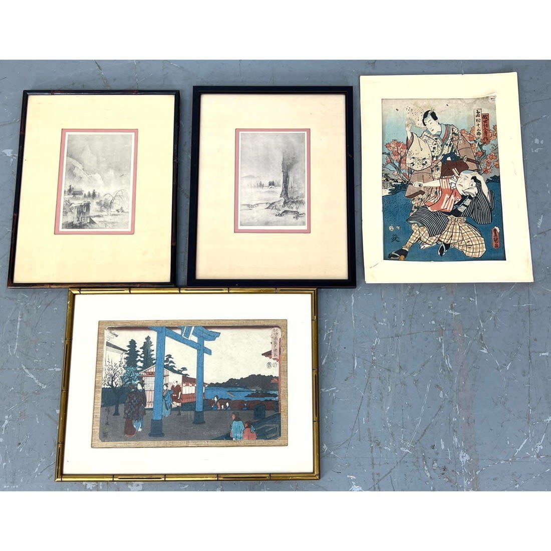 4pc Japanese Framed Art. 2 prints