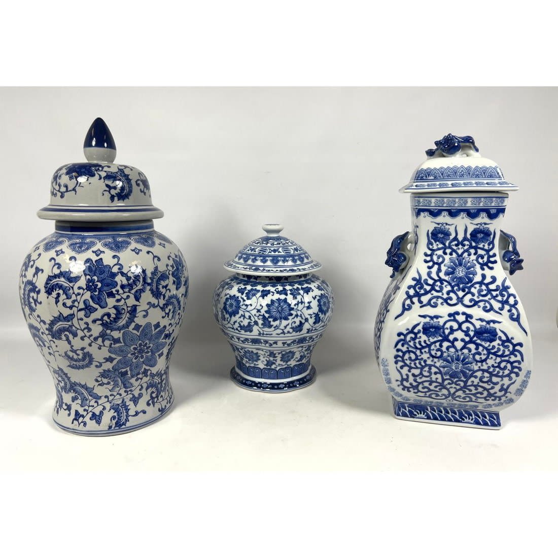 3pc Asian lidded Jars Vessels.