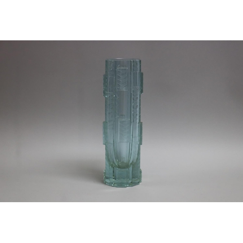 Heavy Art Deco glass vase of octagonal