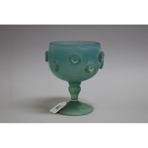 Frosted sea green art glass goblet,