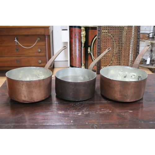 Three antique French copper and