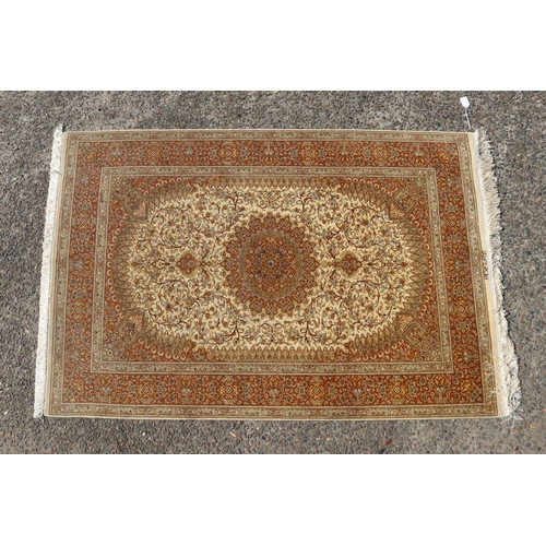 Silk Qum carpet with central medallion