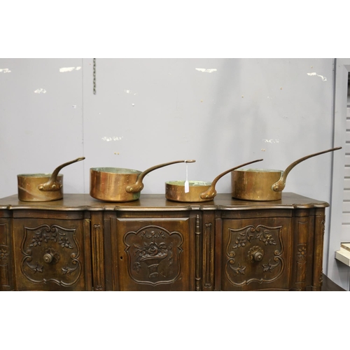 Four French copper saucepans, approx