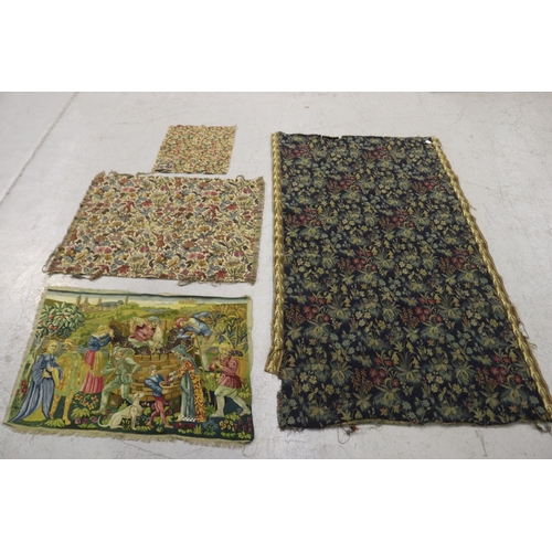 Four various tapestry pieces, approx