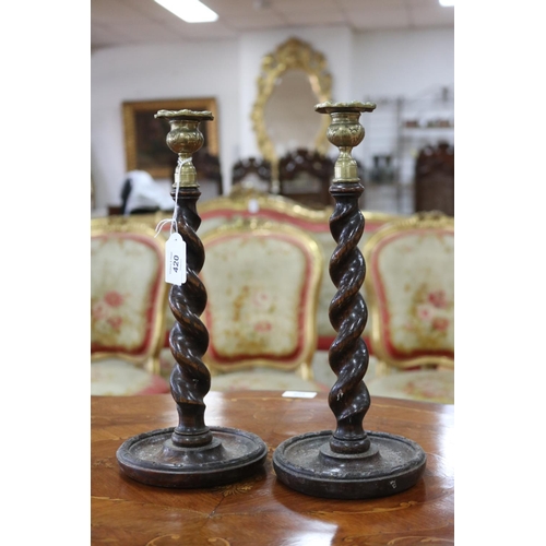 Pair of barley twist candlesticks,