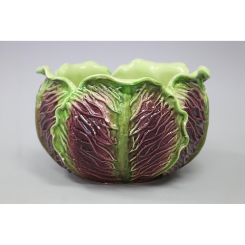 French majolica cabbage leaf jardiniere  3ad9a1