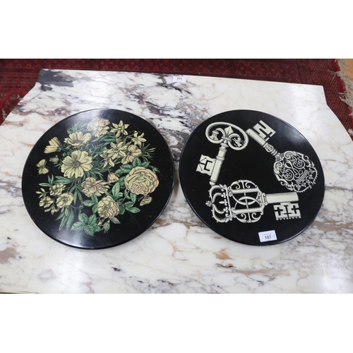 Two Fornasetti Milano table tops,
