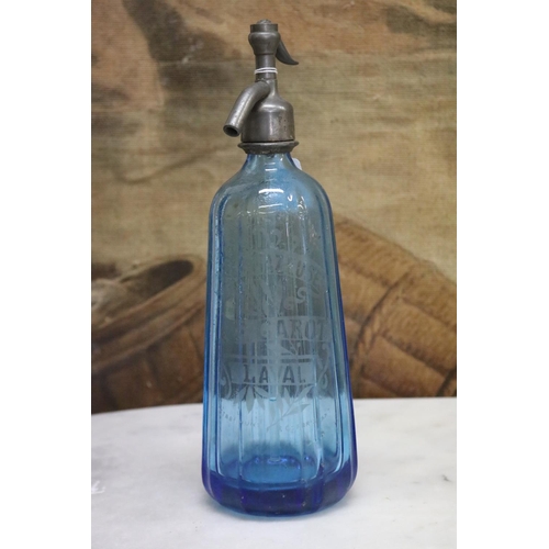 Vintage French blue glass soda siphon,