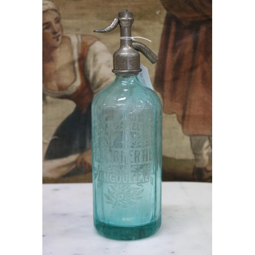 Vintage French aqua glass soda siphon,