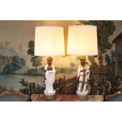 Pair of Chinese figural porcelain lamps,