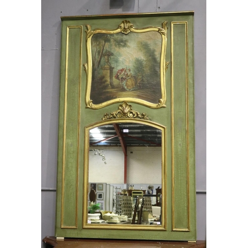 French green and gilt trumeau mirror,
