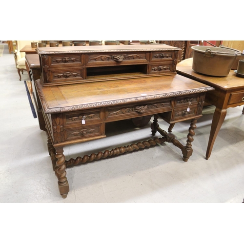 Antique French oak Henri II desk, approx