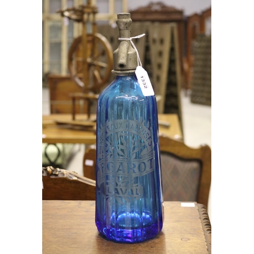 Vintage French blue glass soda siphon,