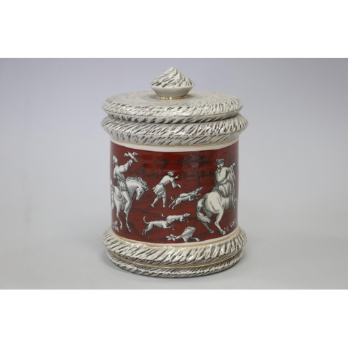 Lidded china tobacco jar, inscribed
