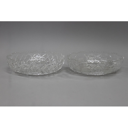 Two oval cut crystal bowls, each approx