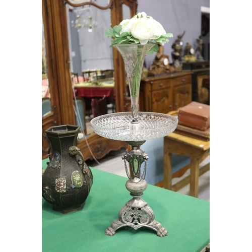 Silver plate and cut crystal epergne,