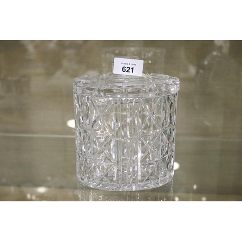 Crystal lidded jar, approx 18cm