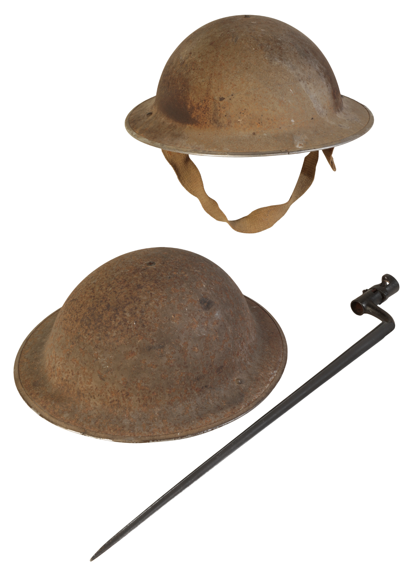 TWO WWII BRITISH ARMY HELMETS with 3adeaf