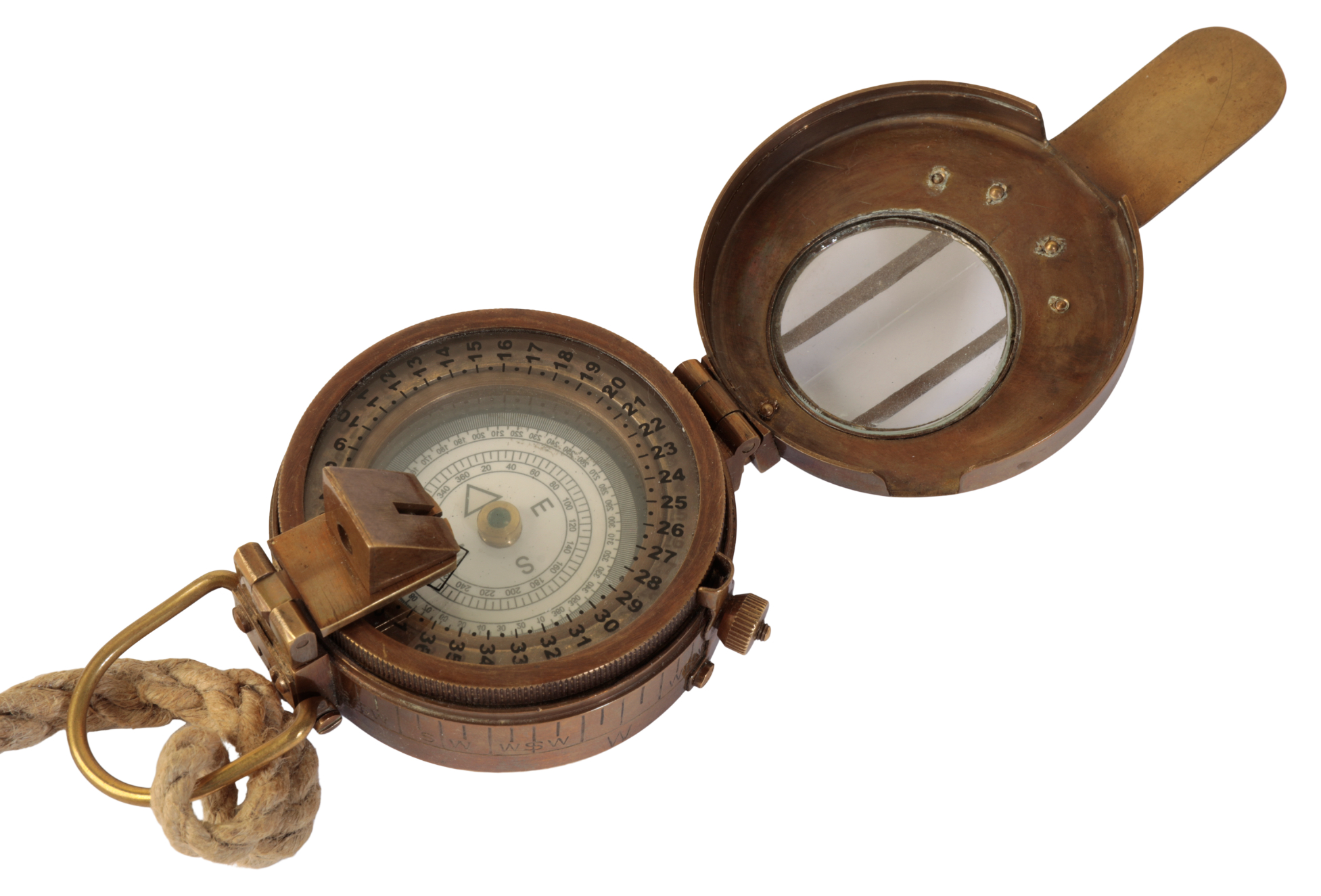 A WWII BRASS MILITARY COMPASS stamped