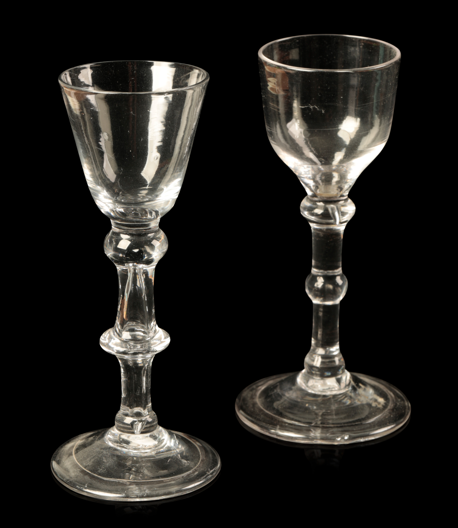 TWO SIMILAR 18TH CENTURY ENGLISH DRINKING