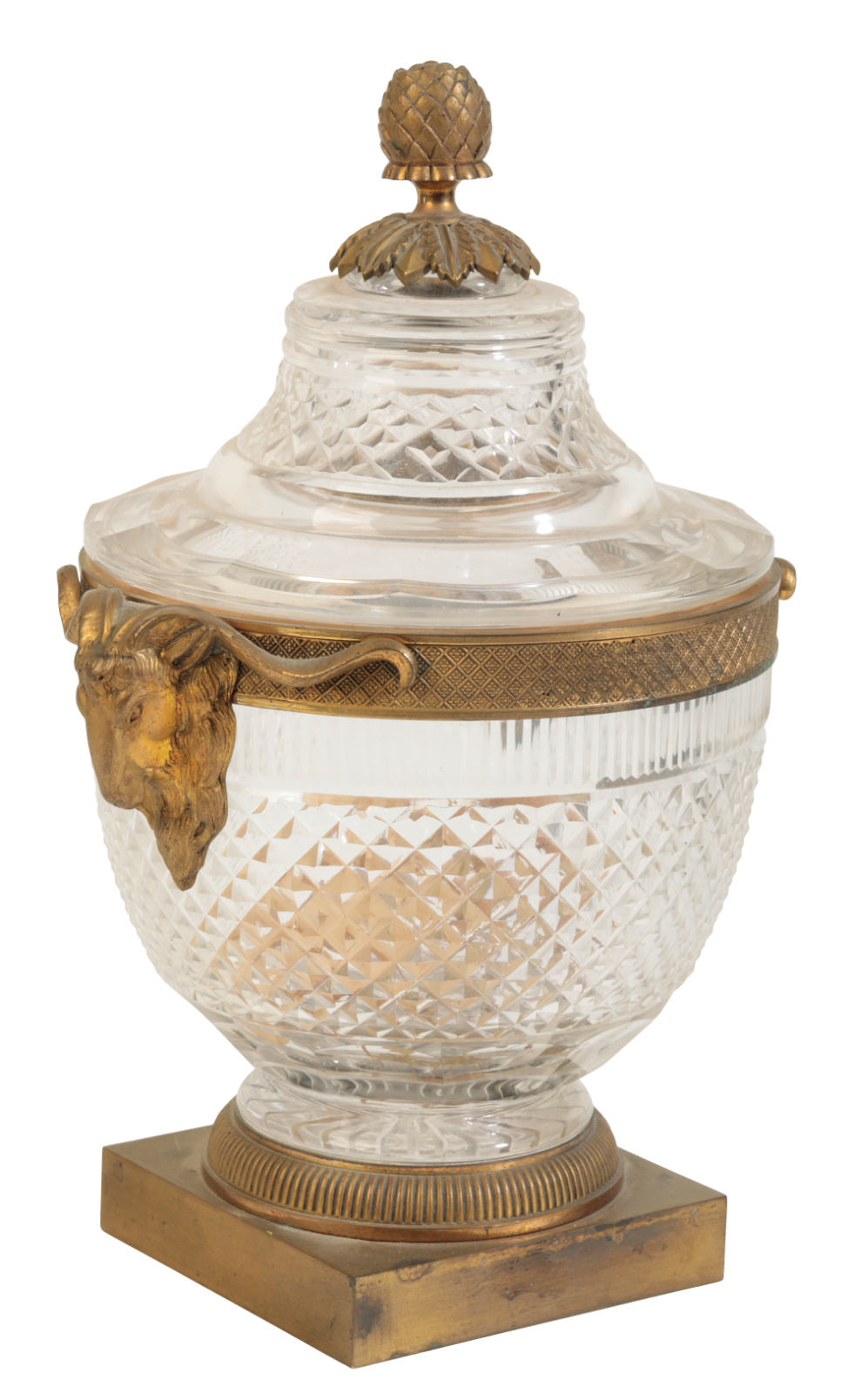 AN EMPIRE CUT GLASS AND GILT METAL