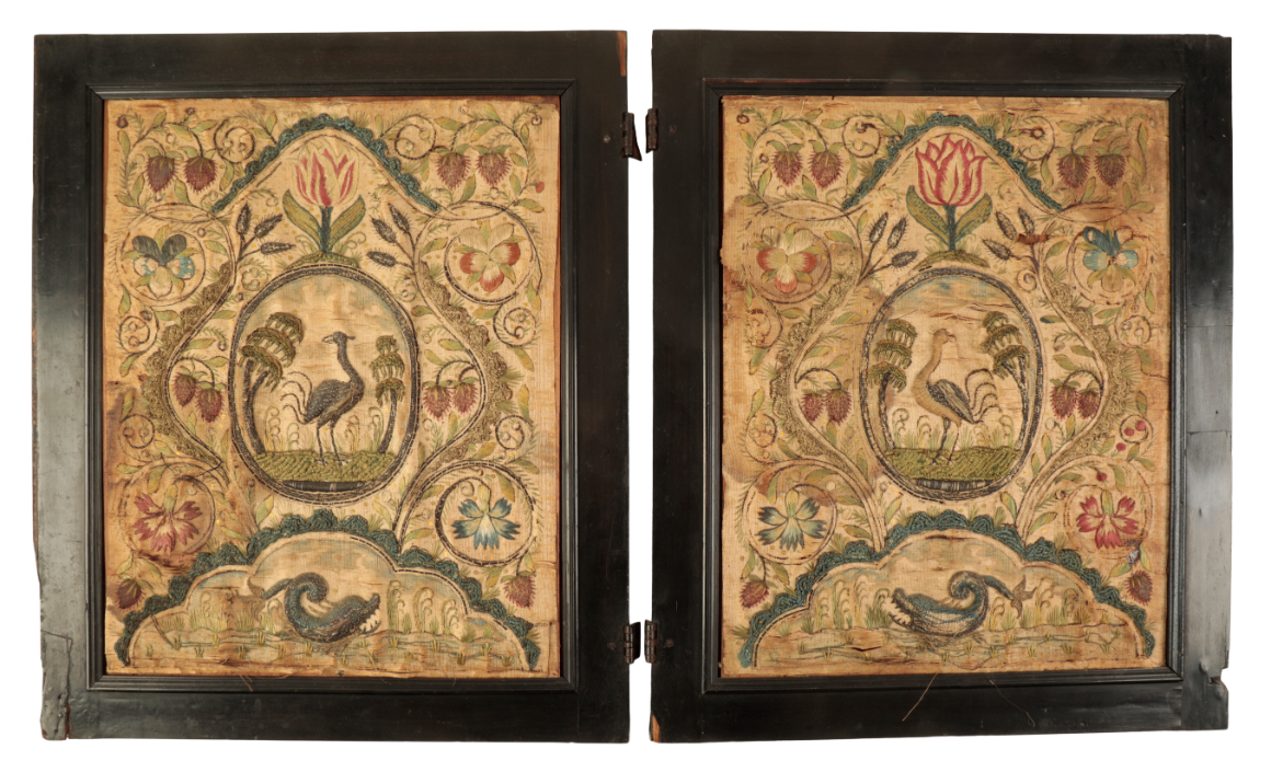 A PAIR OF FLEMISH RAISED SILKWORK