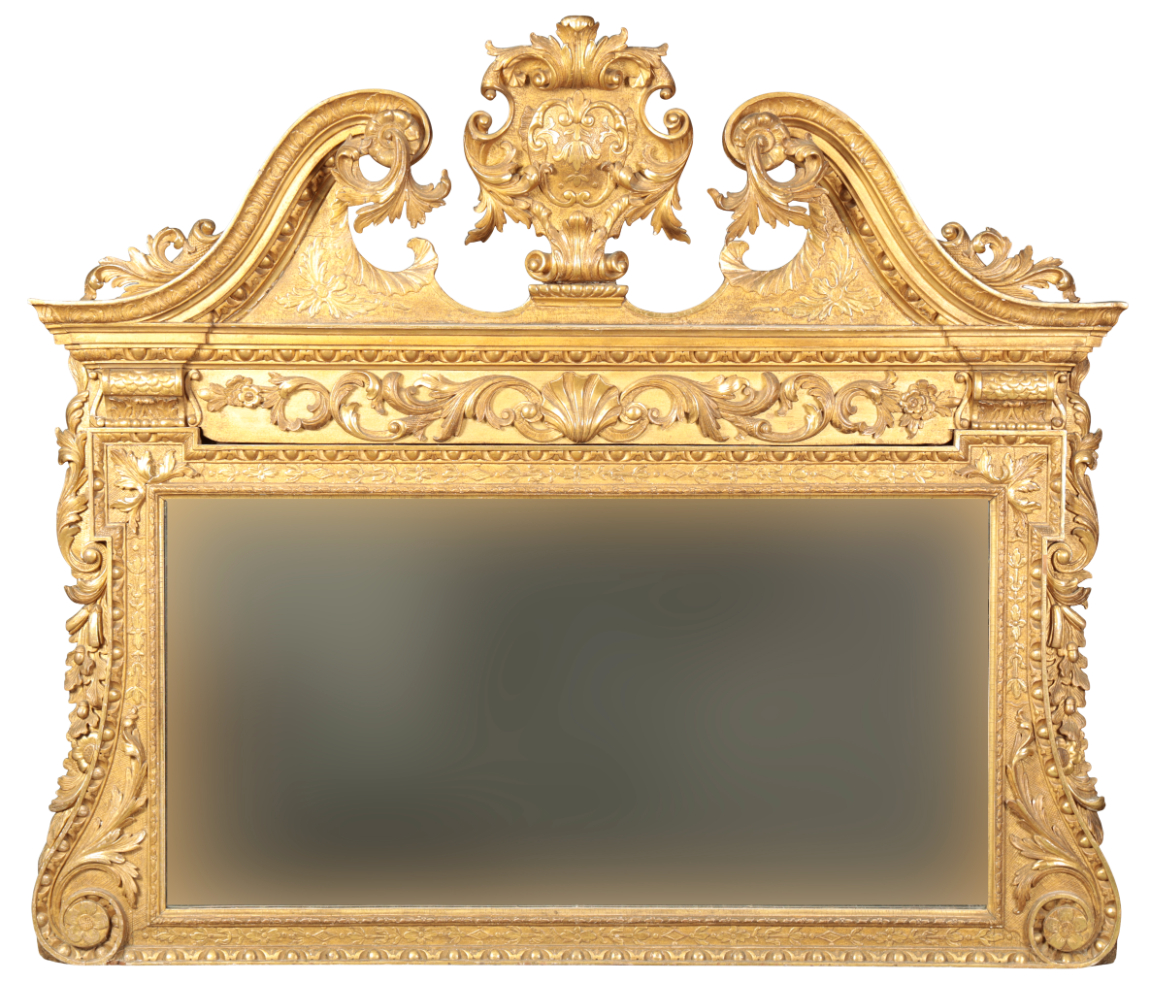 A GEORGE II GILTWOOD OVERMANTLE