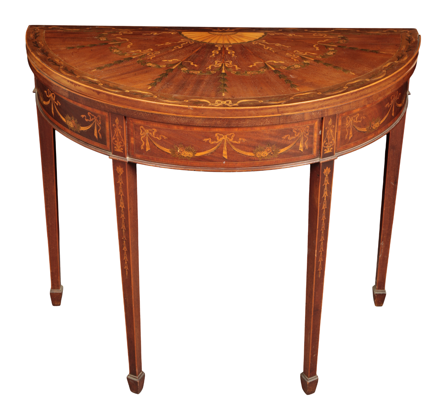 AN EDWARDIAN MAHOGANY AND MARQUETRY