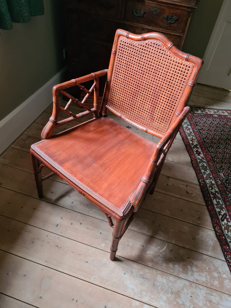 A 20TH CENTURY BAMBOO STYLE ARMCHAIR 3adfce