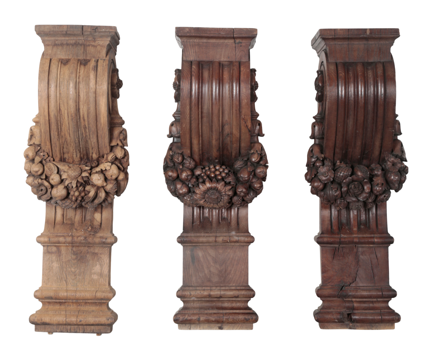 A GROUP OF THREE BAROQUE OAK WALL