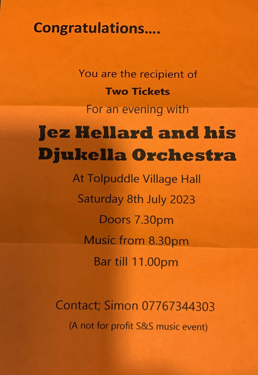 TWO TICKETS TO SEE JEZ HELLARD