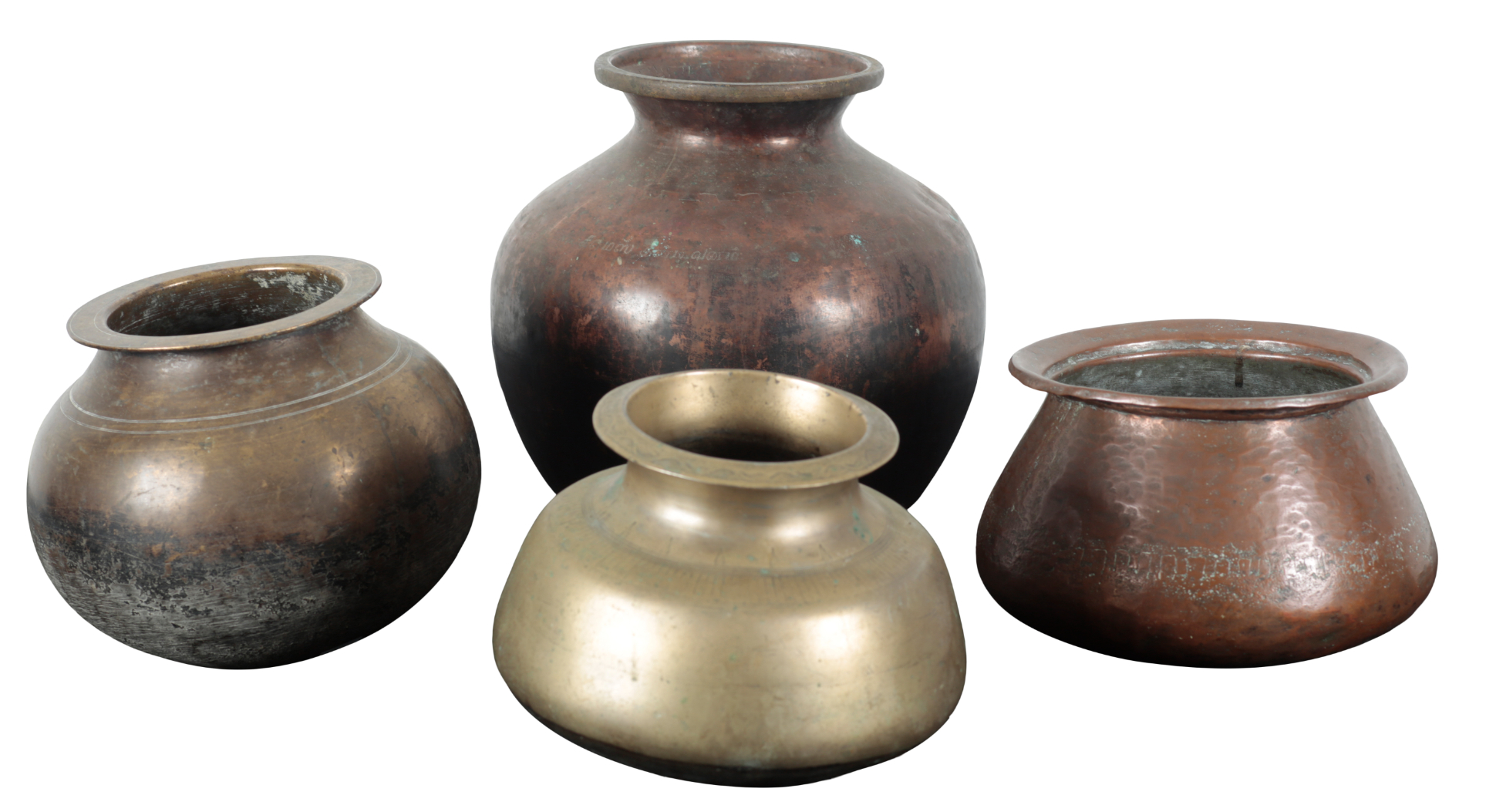 A GROUP OF FOUR COPPER AND BRASS