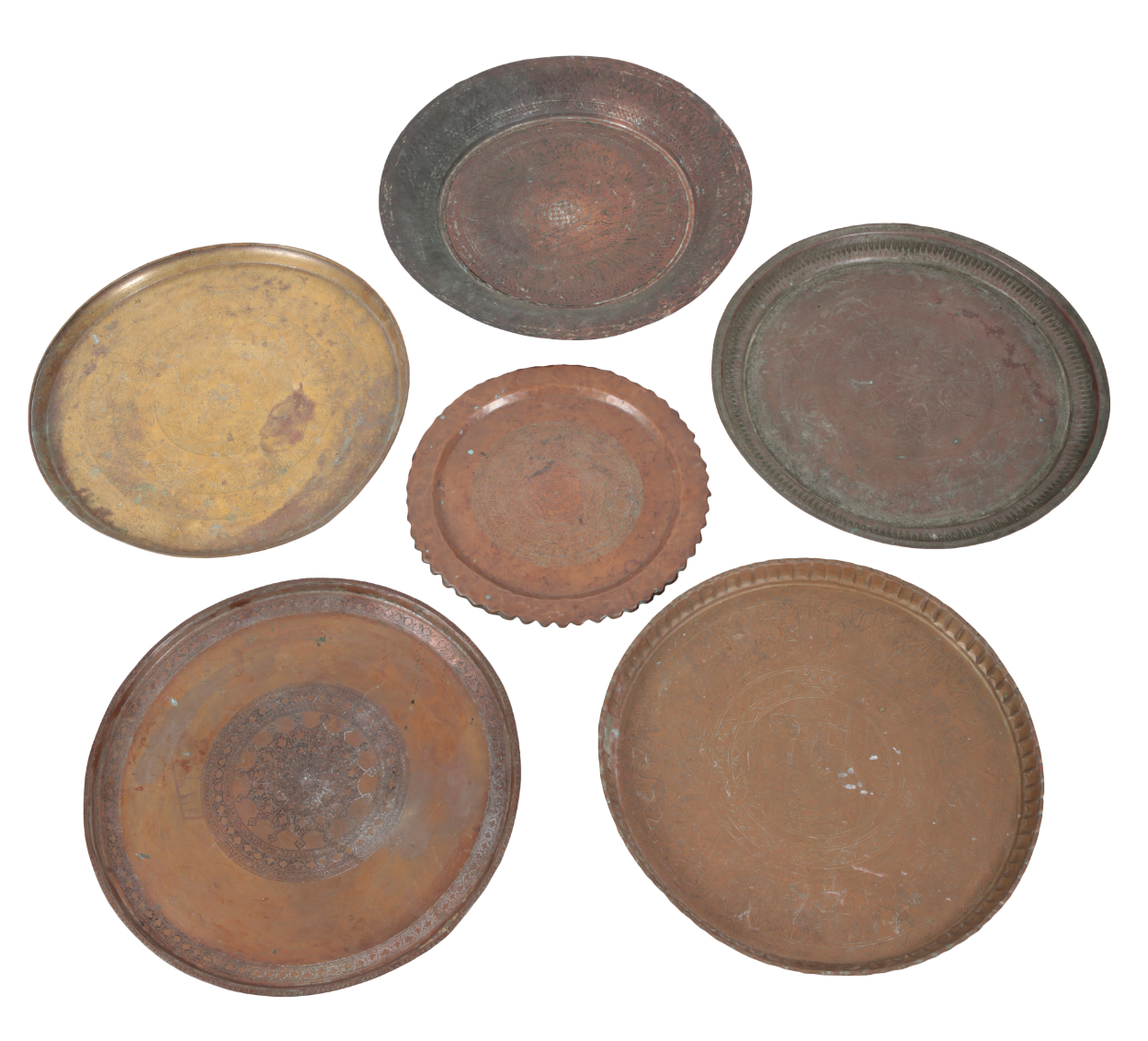 A GROUP OF SIX EASTERN COPPER AND