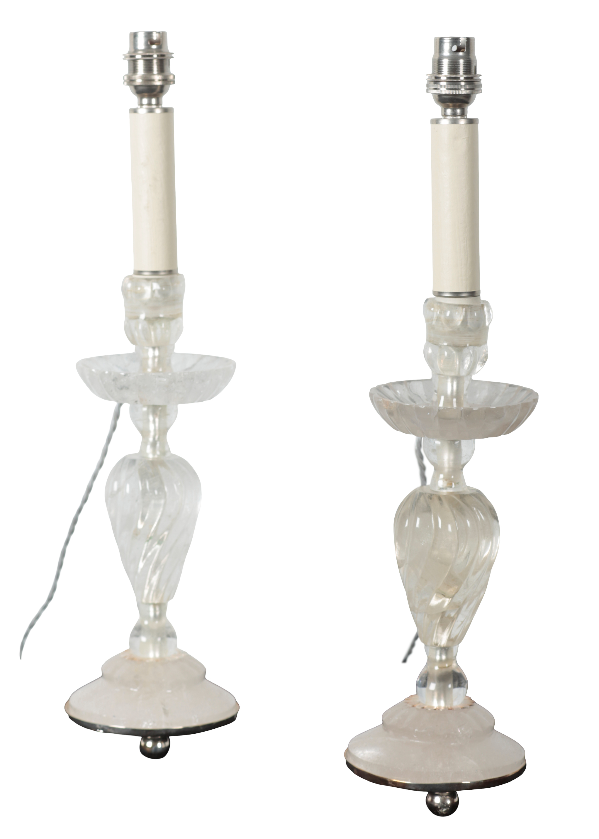 A PAIR OF ROCK QUARTZ CRYSTAL CANDLESTICKS