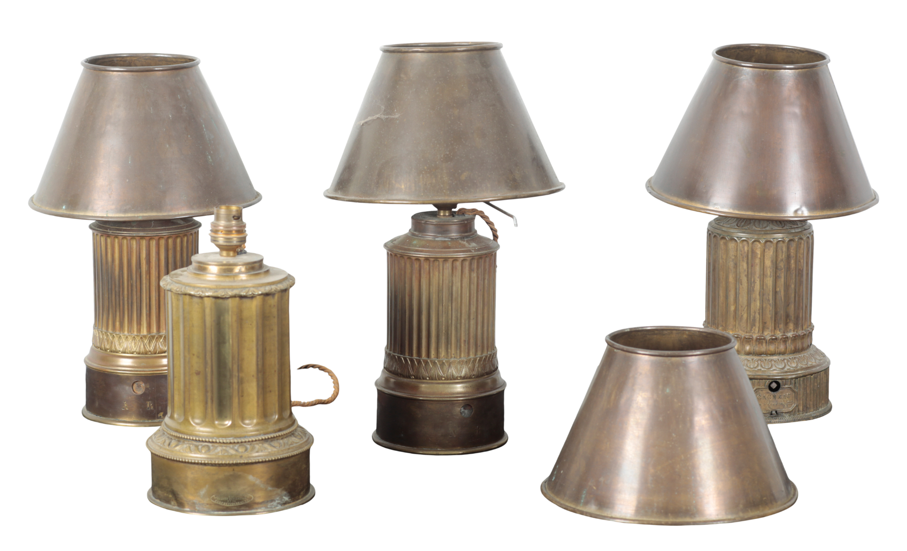 A GROUP OF FOUR FRENCH OIL LAMPS