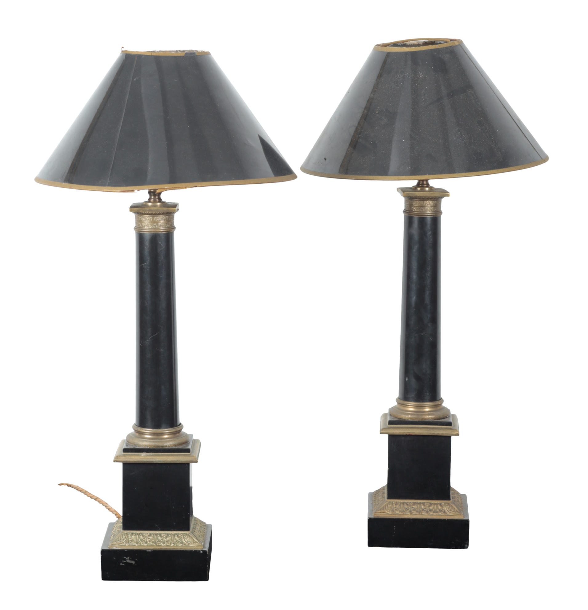 A PAIR OF EBONISED AND GILT METAL