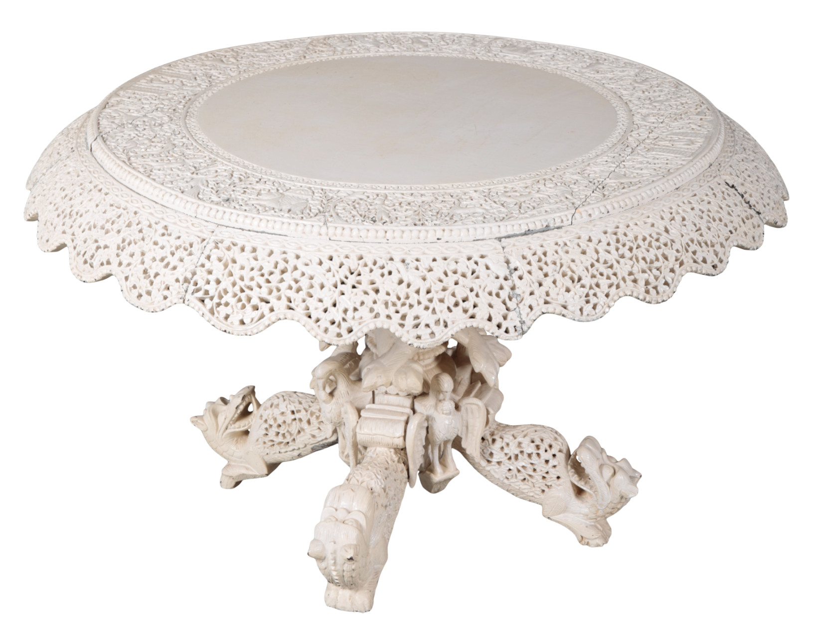 A WHITE-PAINTED INDIAN CENTRE TABLE