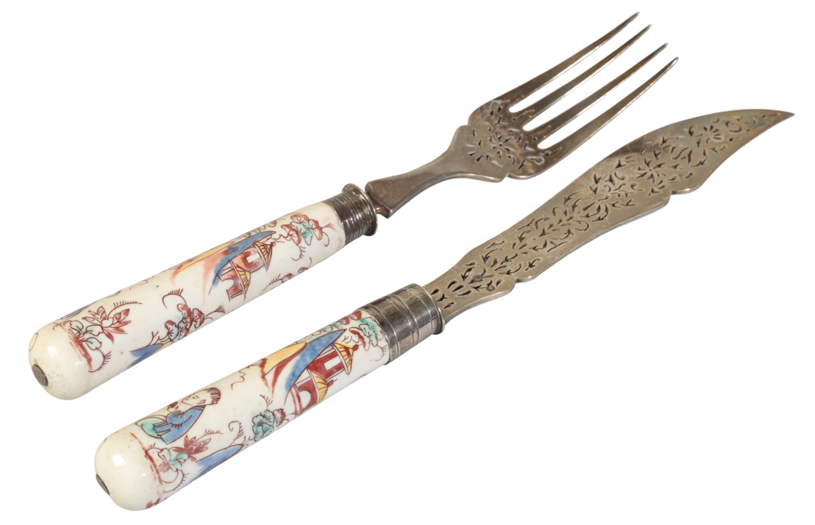 A PAIR OF VILLEROY MENNECY HANDLES