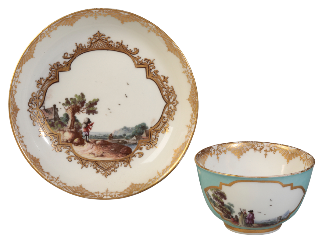 A MEISSEN TEA BOWL AND SAUCER circa