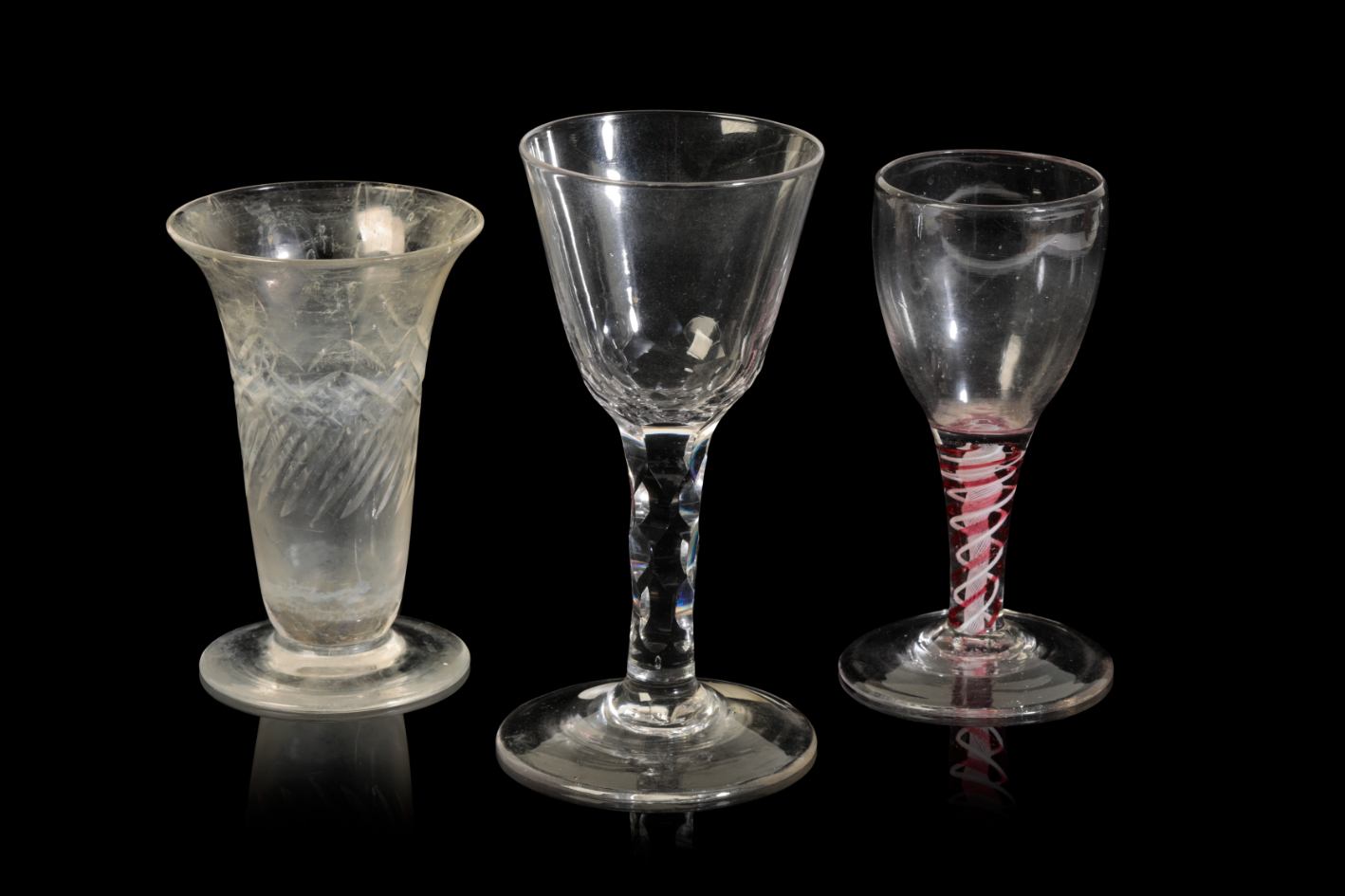 THREE GEORGE III WINE GLASSES with 3ae18a