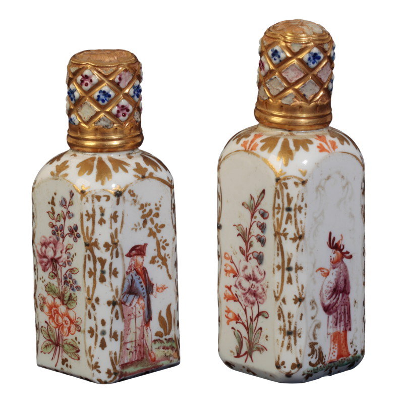A PAIR OF MILCH GLASS PERFUME BOTTLES