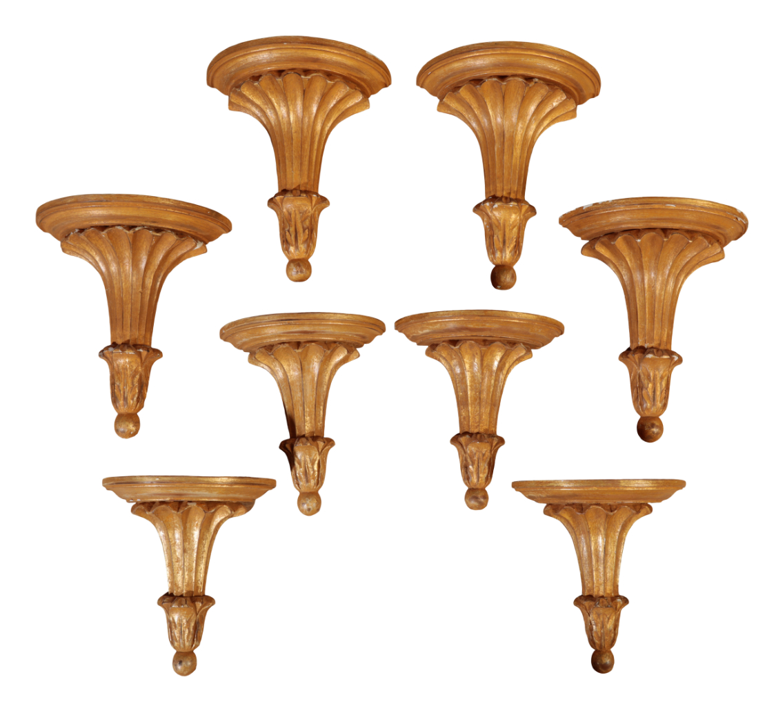 A SET OF EIGHT GILTWOOD WALL BRACKETS