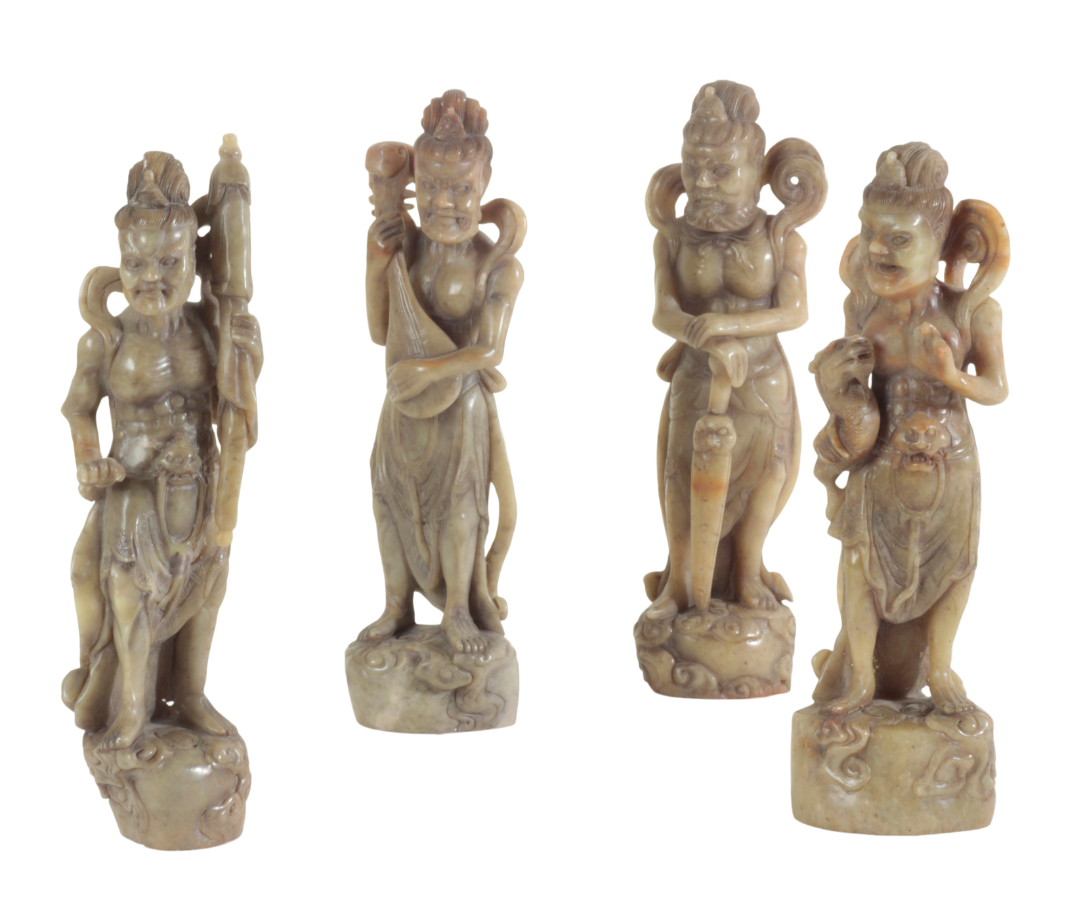 FOUR CHINESE CARVED SOAPSTONE FIGURAL