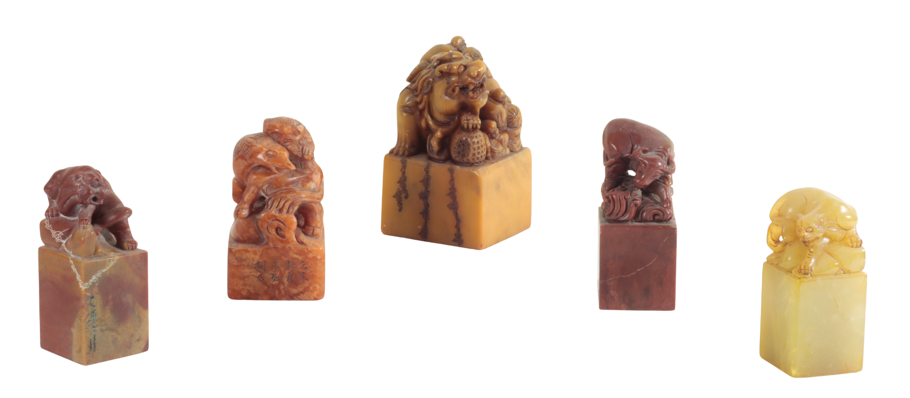 A GROUP OF FIVE CHINESE SOAPSTONE