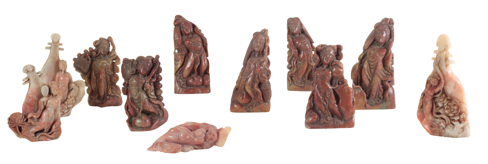 ELEVEN CHINESE SOAPSTONE FIGURES 3ae240